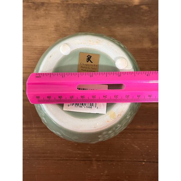 Andrea by Sadek Chopsticks Ceramic Jar with Lid Green Grape Leaf Motif Vintage - Picture 8 of 9